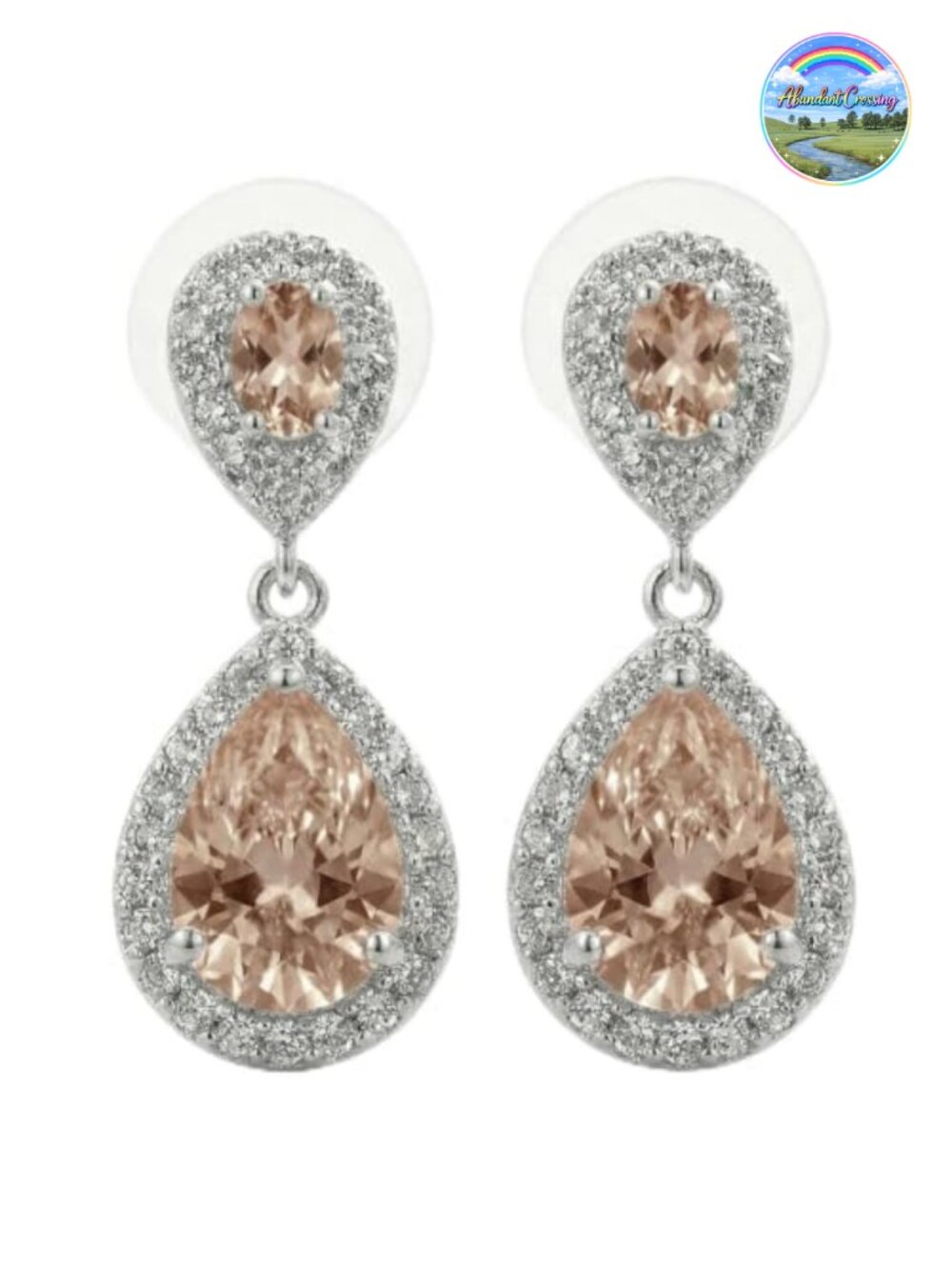 Cubic Zirconia Crystal Teardrop Dangle Bridal Wedding Earrings Platinum Plated